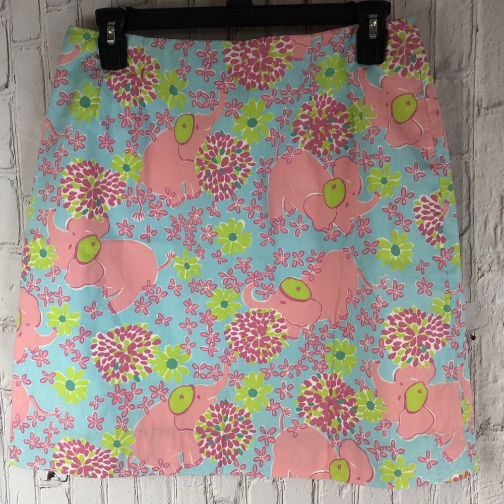 Lilly Pulitzer Vintage Pink and Blue Elephant Print Mini Skirt sz 8